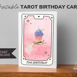 Tarot verjaardagskaart • Afdrukbare volwassen aquarel wenskaart • Verjaardagskaart voor vriend • Hekserij Hekserij Astrologie Zodiac Heks Magie