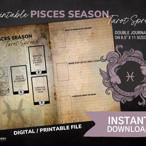 Propagação do Tarô da Temporada de Peixes - Páginas de Grimório para Impressão, Páginas do Livro das Sombras, Art Junk Journal, Grimório Digital, Bruxa, Colagem, BOS