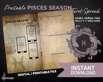 Fische Jahreszeit Tarot - Printable Grimoire Seiten, Buch der Schatten Seiten, Art Junk Journal, Digitales Grimoire, Hexe, Collage, BOS