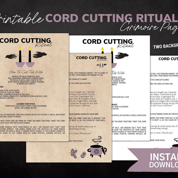 Cord Cutting Ritual - Printable Grimoire Pages, Book of Shadow Pages, Witchcraft, Digital Grimoire, Energy Cord Cutting Spell, Candle Magick