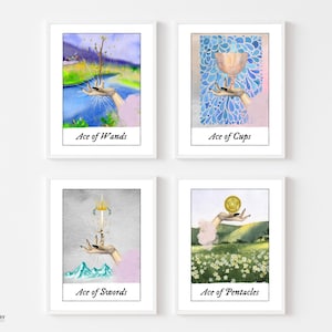 Os Ases do Tarô - Impressões de arte para impressão - Impressões de arte de cartas de tarô - Arte de parede de tarô - Conjunto de impressão - Bruxa - Arte de bruxa - Cartas de tarô em aquarela