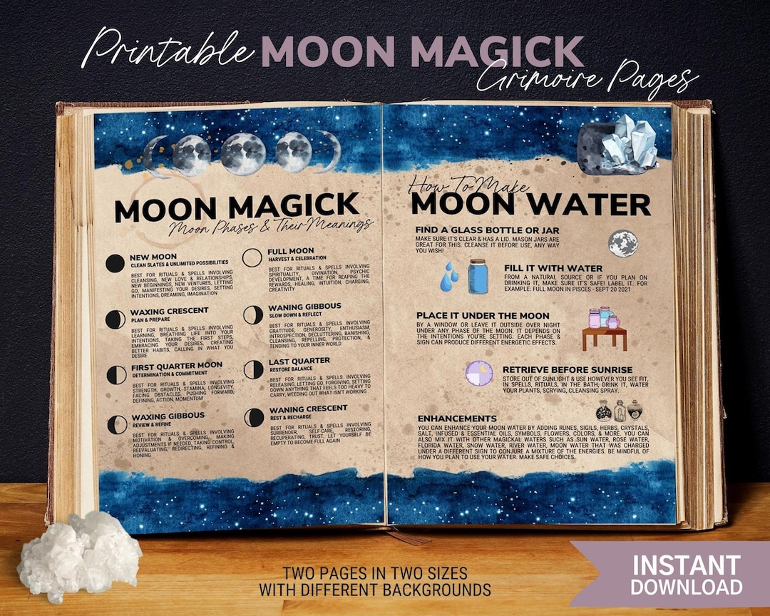 Moon Magick - Printable Grimoire Pages, Book of Shadow Pages ...