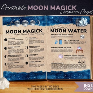 Moon Magick - Printable Grimoire Pages, Book of Shadow Pages, Witchcraft, Digital Grimoire, Moon Water, Moon Phases, Moon Rituals, Full Moon