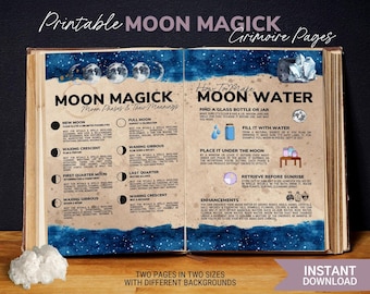 Moon Magick - Printable Grimoire Pages, Book of Shadow Pages, Witchcraft, Digital Grimoire, Moon Water, Moon Phases, Moon Rituals, Full Moon