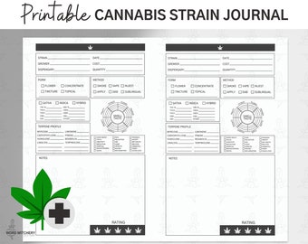 Cannabis Strain Journal, druckbar, medizinisches Marihuana, digitaler Download, Weed Planner, Vape, Tracker, Log, THC, CBD