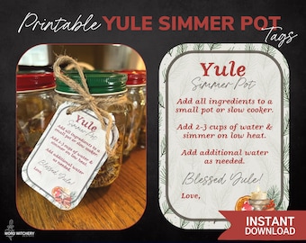 Printable Yule Simmer Pot Tags - Yule Blessings Gift Winter Solstice DIY Witch Gift Art Stovetop Potpourri Christmas Gift Tag Friend Gift