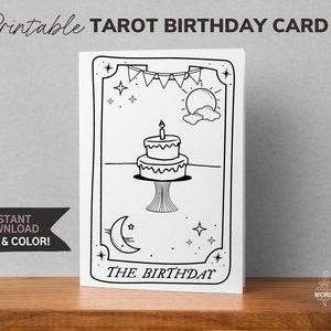 Tarot verjaardagskaart • Afdrukbare volwassen kleuren wenskaart • Verjaardagskaart voor vriend • Hekserij Hekserij Astrologie Zodiac Heks Magie