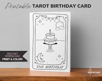 Tarot Birthday Card • Printable Adult Coloring Greeting Card • Birthday Card for Friend • Witchcraft Witchy Astrology Zodiac Witch Magic