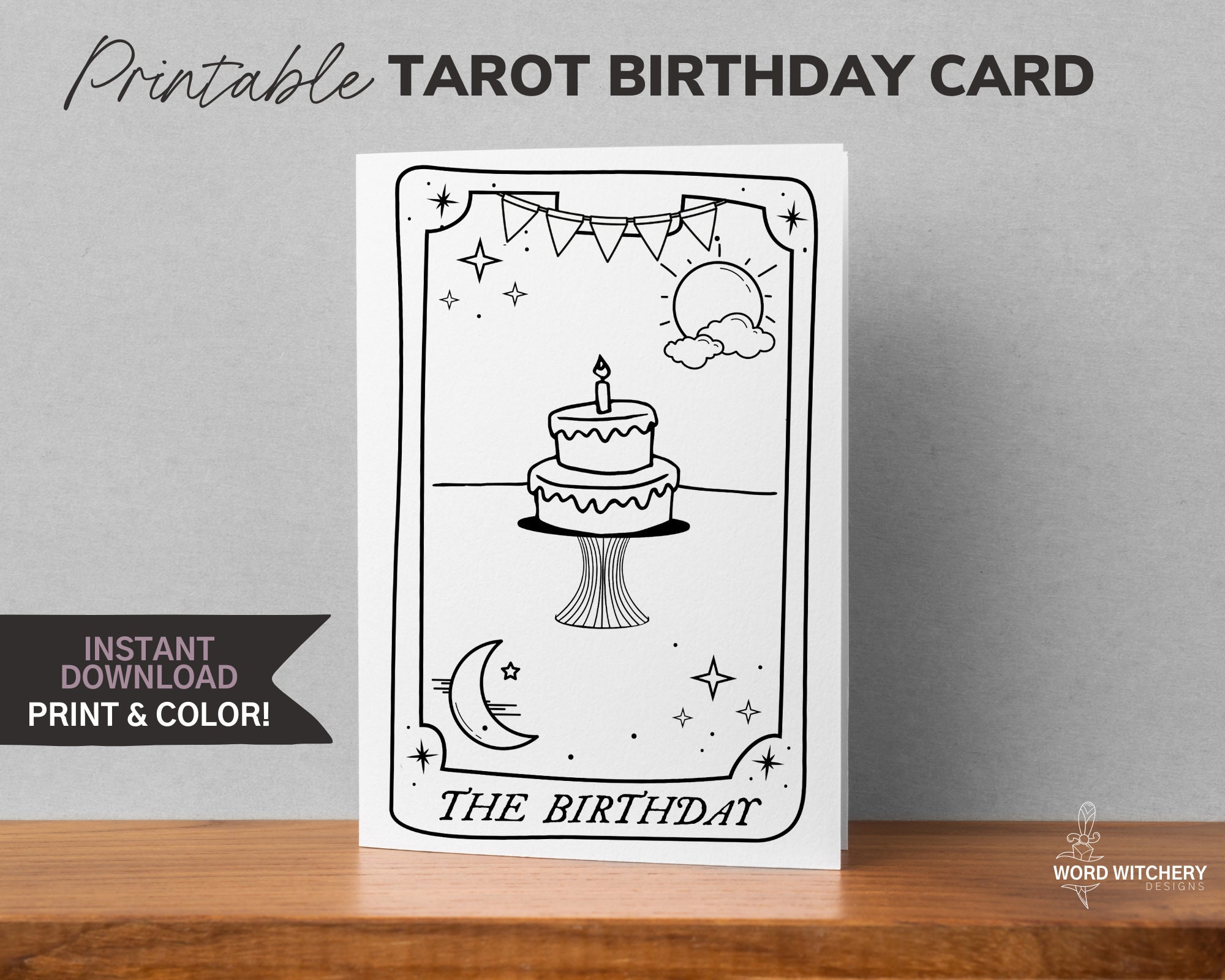 Tarot Birthday Card Printable Adult Coloring Greeting Card Etsy México