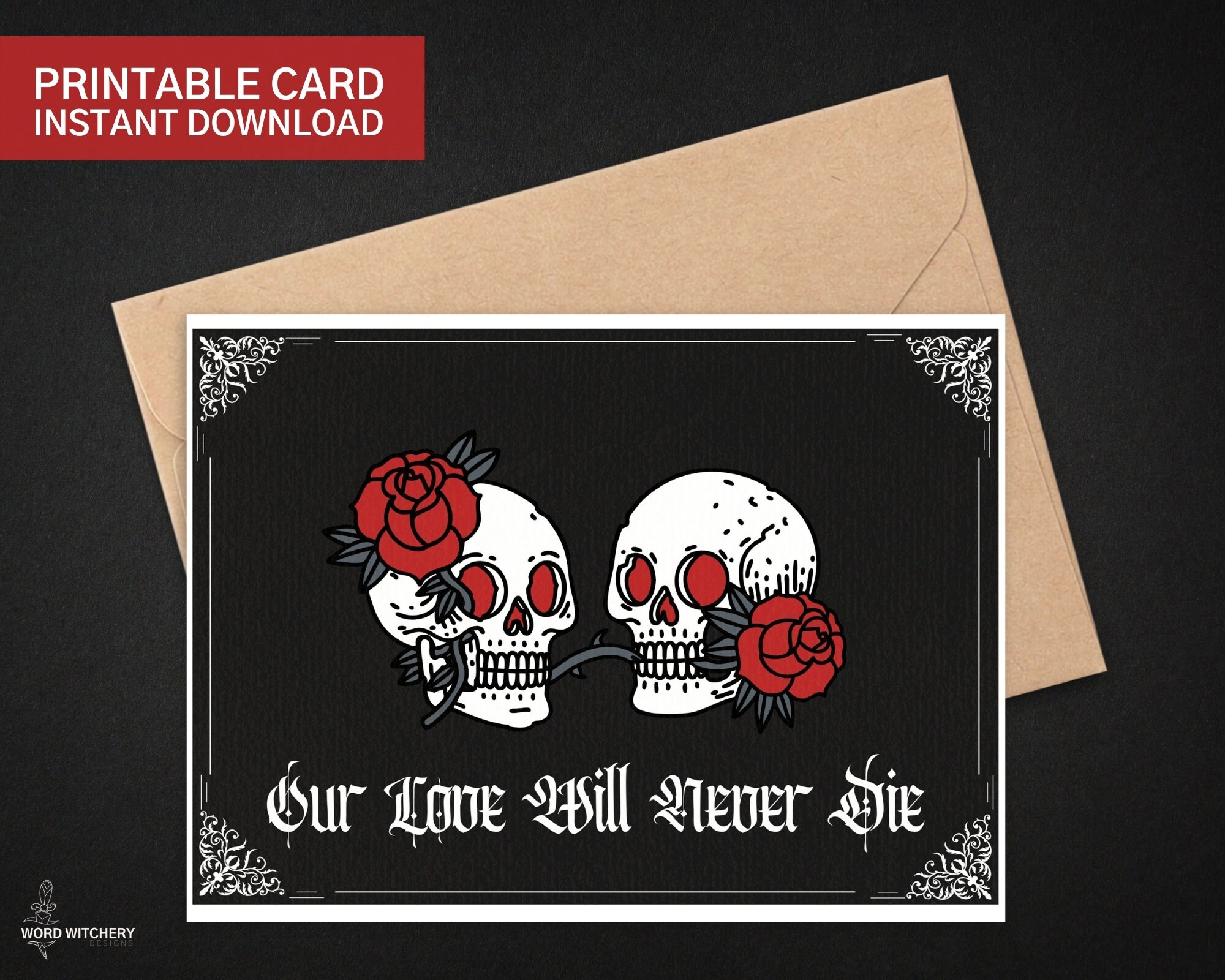 Skeleton Rose Couple Gothic Anniversary Card - Macabre Alternative 145 - View #2