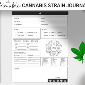 Cannabis Strain Journal, Printable, Medical Marijuana, Digital Download, Weed Planner, Vape, Tracker, Log, THC, CBD image 1