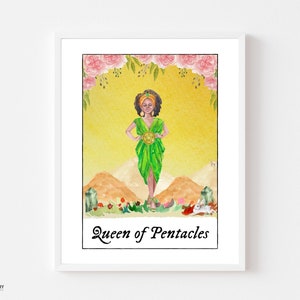 Queen of Pentacles - Printable Art Print - Tarot Card Art Print - Tarot Wall Art - Witchy Aesthetic - Witch Art - Watercolor Tarot Cards