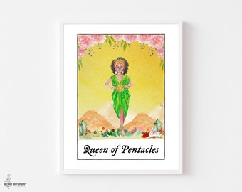 Königin der Pentakel - Printable Art Print - Tarot Karte Art Print - Tarot Wandkunst - Witchy Ästhetik - Hexenkunst - Aquarell Tarot Karten