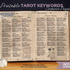 Cheat Sheets dei Tarocchi - Pagine del grimorio stampabili, Pagine del Libro delle Ombre, Stregoneria, Significati dei Tarocchi, Verticale e invertito, Grimorio digitale