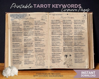 Tarot Card Cheat Sheets - Printable Grimoire Pages, Book of Shadow Pages, Witchcraft, Tarot Meanings, Upright & Reversed, Digital Grimoire