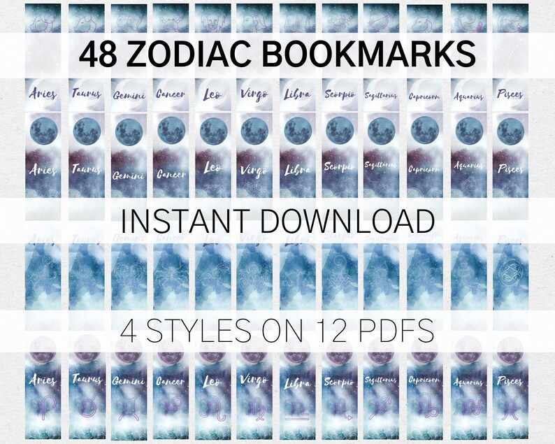 48 zodiac bookmarks instant download printable astrology