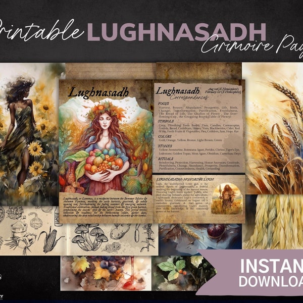 Lughnasadh - Lammas Grimoire Kit - Printable Grimoire Pages, Book of Shadow Pages, Art Junk Journal, BOS Witch, Collage, Ephemera, Scrapbook