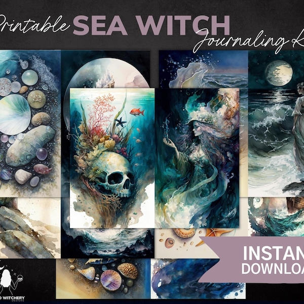 Sea Witch - Printable Grimoire Pages, Book of Shadow Pages, Art Junk Journal, Digital BOS, Witch, Collage, Ephemera, Scrapbook, Mermaid