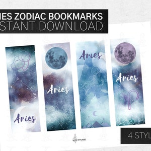 Widder Sternzeichen Lesezeichen, Sofort Download, Printable, Astrologie, Horoskop, Aquarell, Mond, Sternbilder, Geburtstagsgeschenk, Stocking Stuffer