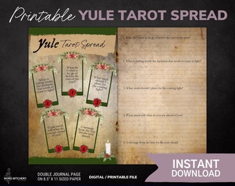 Yule Tarot Spread - afdrukbare Grimoire-pagina's, boek van schaduwpagina's, Art Junk Journal, digitale Grimoire, heks, collage, ephemera, plakboek