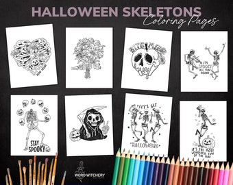 Halloween Skelett Malvorlagen - Digital Download - Malvorlagen für Erwachsene, Hexerei, Okkulte, moderne Hexerei, lustig