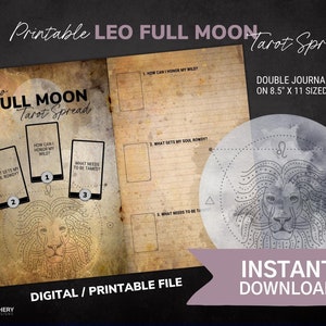 Leo Full Moon Tarot Spread - Printable Grimoire Pages, Book of Shadow Pages, Art Junk Journal, Digital Grimoire, Witch, Collage, BOS