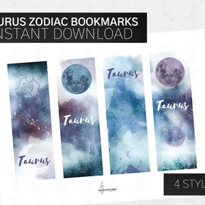Stier Sternzeichen Lesezeichen, Sofort Download, Printable, Astrologie Horoskop, Aquarell, Mond, Sternbilder, Geburtstagsgeschenk, Stocking Stuffer