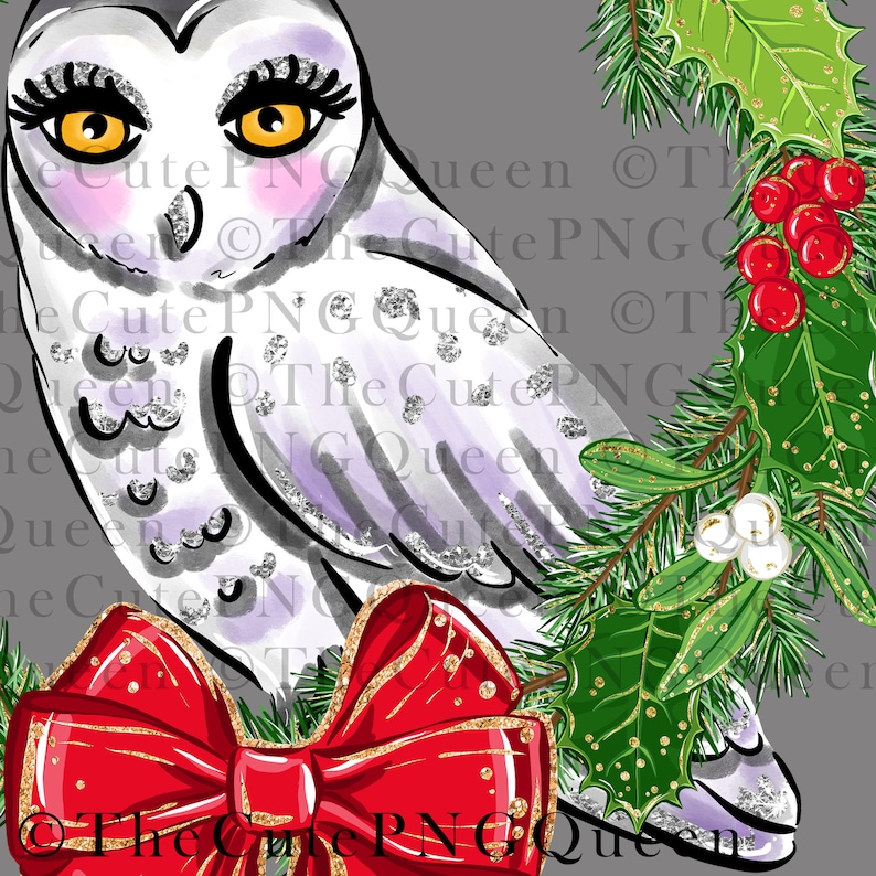 cute Xmas wreath Christmas winter bird Xmas decor holly wreath Wreath with Owl Sublimation file png printable transfer Xmas design