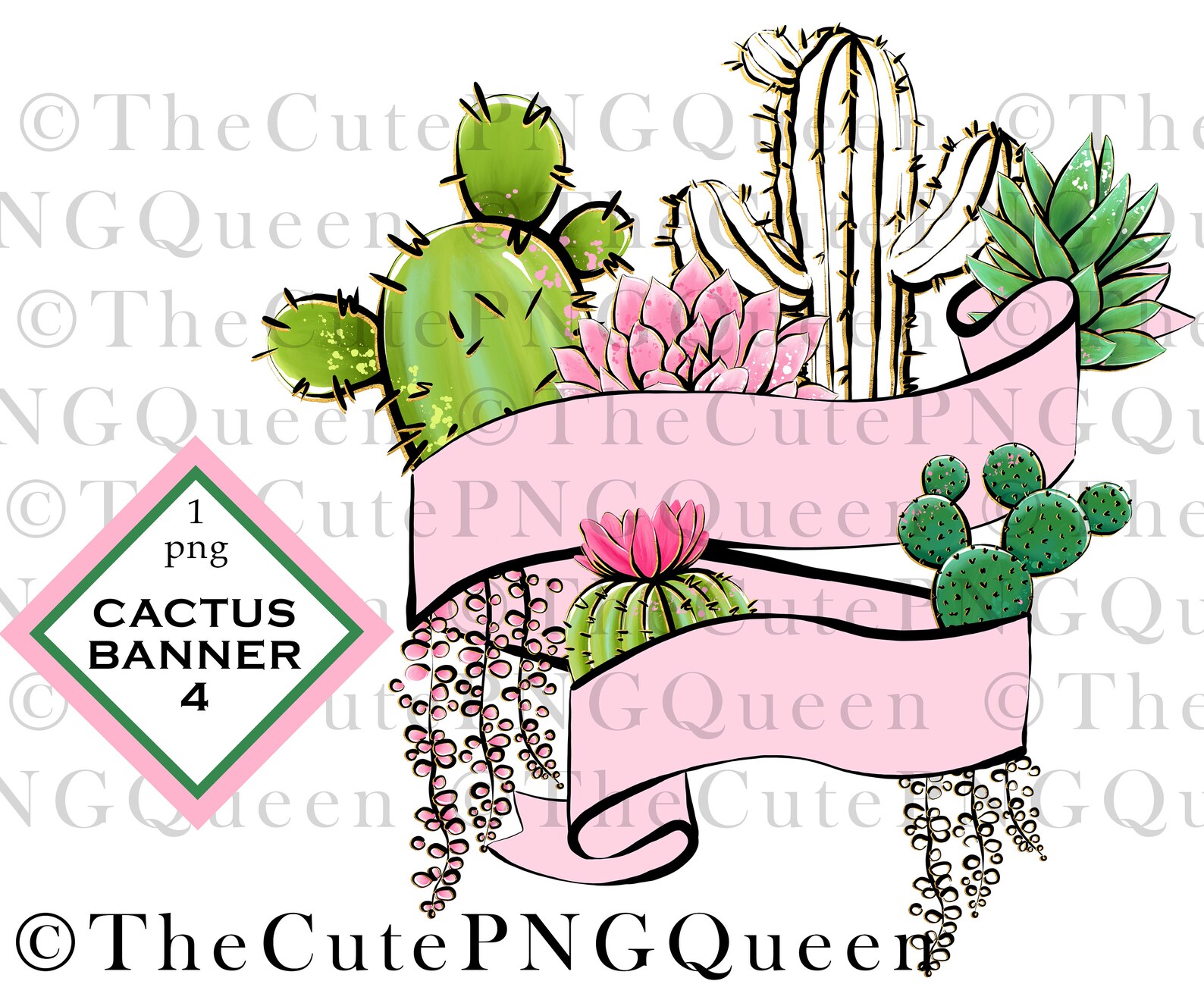 Cute Cactus Banner Sublimation File Banner Clipart Cactus | Etsy