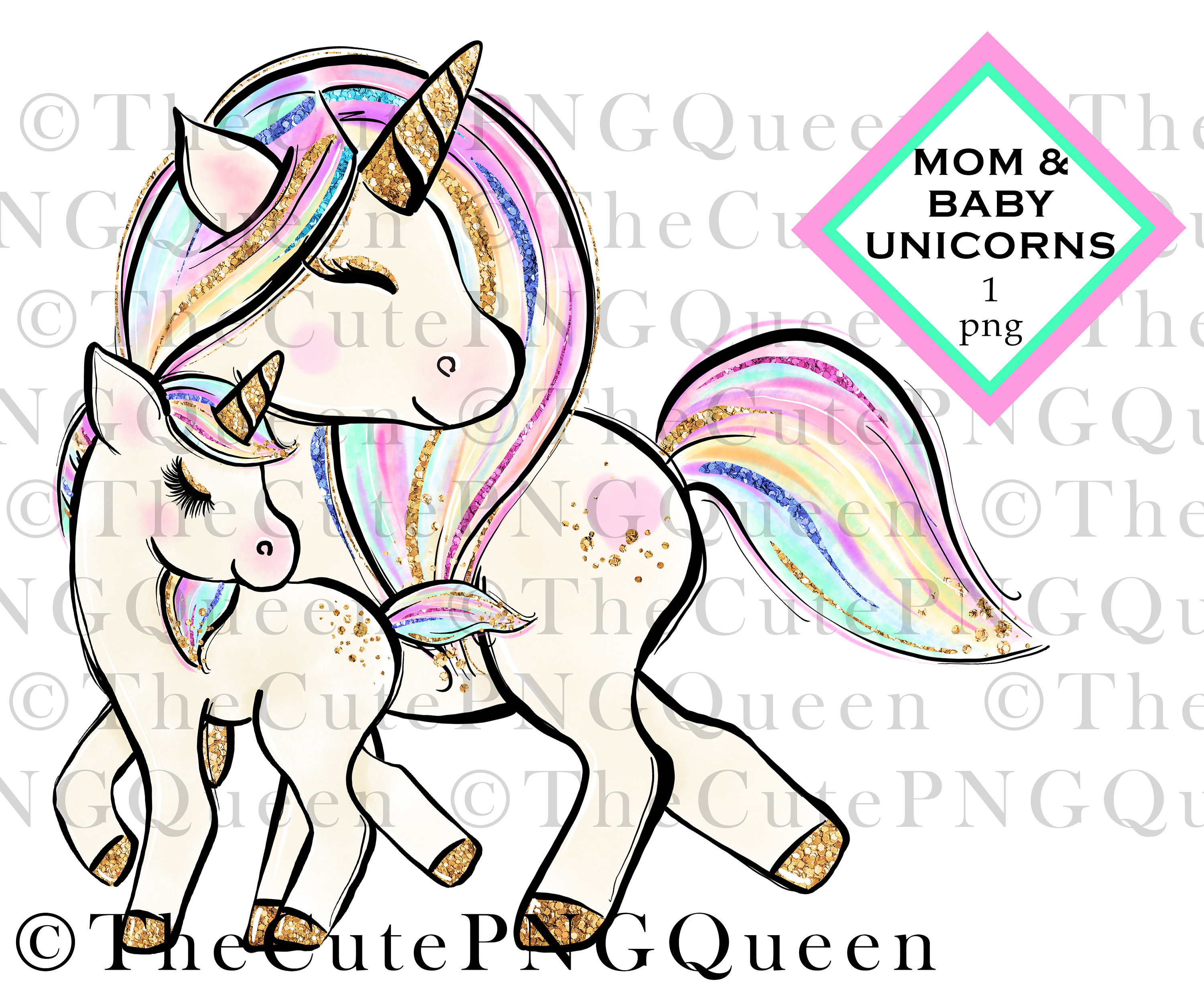 Cute Mom and Baby Unicorn Sublimation Design clipart Unicorn Etsy