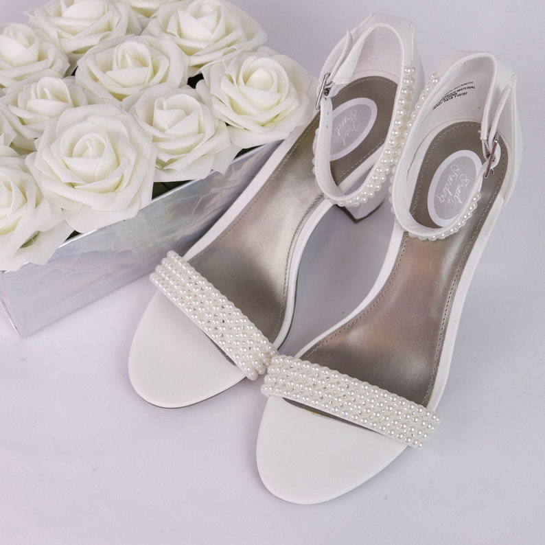 Pearled White Ivory Bridal Wedding Day Block Heel Sandals | Etsy