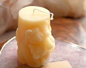 Beary Hug Pillar Candle - Pure Beeswax