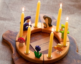 Waldorf Celebration / Birthday Ring Candles - Set of 6 Beeswax Candles