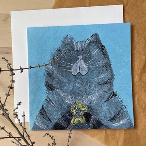 Carte carrée chaton avec étoile/ carte de voeux/ carte vierge/ carte pliante/ carte carrée 5 x 5 po./ cartes pour toutes les occasions