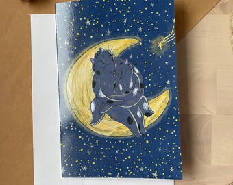 Vertical card Father’s Mother’s Day on the Moon/ greeting card/ blank card/ folding card/ card 4x6"/ cards for any occasion