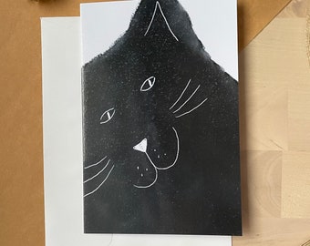 Vertical card black cat portrait/ greeting card/ blank card/ folding card/ card 4x6"/ cards for any occasion