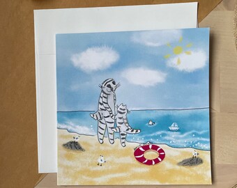 Biglietto di auguri per la festa del papà e della mamma in spiaggia/biglietto di auguri/biglietto vuoto/biglietto pieghevole/biglietto quadrato 5x5"/biglietti per ogni occasione