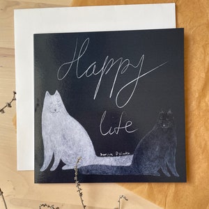 Une vie de chat heureuse/ Carte de voeux pour la Saint-Valentin/ Carte vierge/ Carte pliante/ Carte carrée 5 x 5 po./ Cartes pour toutes les occasions/ Papeterie sur le thème des chats/Amoureux des chats