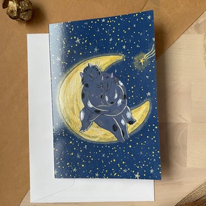 Tarjeta vertical Día del Padre y la Madre en la Luna/tarjeta de felicitación/tarjeta en blanco/tarjeta plegable/tarjeta de 4x6"/tarjetas para cualquier ocasión