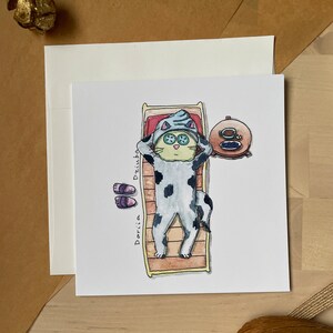 Un chat dans un spa/carte de voeux/carte vierge/carte pliante/carte carrée 5 x 5 po./cartes pour toutes les occasions