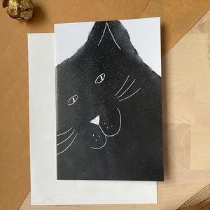 Tarjeta vertical con retrato de gato negro/tarjeta de felicitación/tarjeta en blanco/tarjeta plegable/tarjeta de 4 x 6"/tarjetas para cualquier ocasión