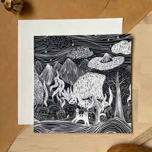 Doodles gato nas montanhas/cartão de felicitações/cartão em branco/cartão dobrável/cartão quadrado 5x5"/cartões para qualquer ocasião