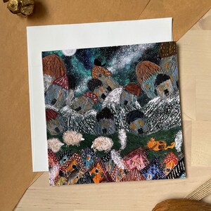 Gatos e ovelhas nas montanhas/cartão de felicitações/cartão em branco/cartão dobrável/cartão quadrado 5x5"/cartões para qualquer ocasião
