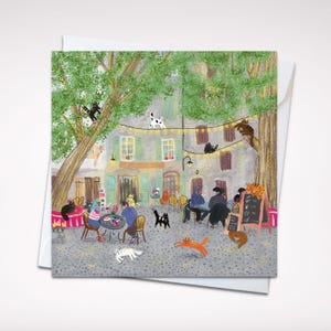 Square card cats in France/ greeting card/ blank card/ folding card/ square card 5x5"/ cards for any occasion/ Autumn garden cat card