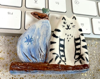 Handmade ceramic cat figurine/ Ceramic cat sculpture/ Desk companions/ Fun trinket/ Cat collectible figurine/ Cat miniature