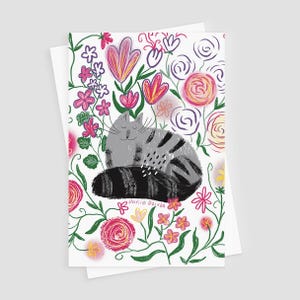 Feline Fantasy in Bloom - Playful 4"x6" (10x15 cm) Floral Cat-Themed Greeting Card, Perfect for Cat Enthusiasts - Blank Inside