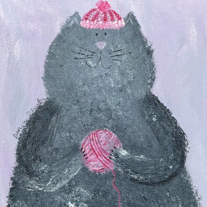 Carte carrée chaton avec une pelote de laine/ carte de voeux/ carte vierge/ carte pliante/ carte carrée 5 x 5 po./ cartes pour toutes les occasions