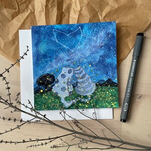 Amour, coeur et lucioles/ carte de voeux/ carte pliante vierge/ carte carrée 5 x 5 po./ cartes pour toutes les occasions/ carte de Saint-Valentin/ carte sur le thème du chat
