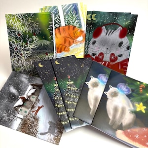12-Karten-Set für Weihnachten - Katzen-Grußkarten-Packung - Klappkarten 10x15 cm und Umschläge, 6 festliche Winterkatzen-Designs, Geschenk für Katzenliebhaber