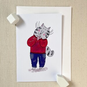 Chat tenant un coeur/ carte de voeux horizontale/ carte pliante/ carte vierge de la saint-valentin/ toutes les occasions 4 x 6 po/carte sur le thème du chat/ carte de la Saint-Valentin